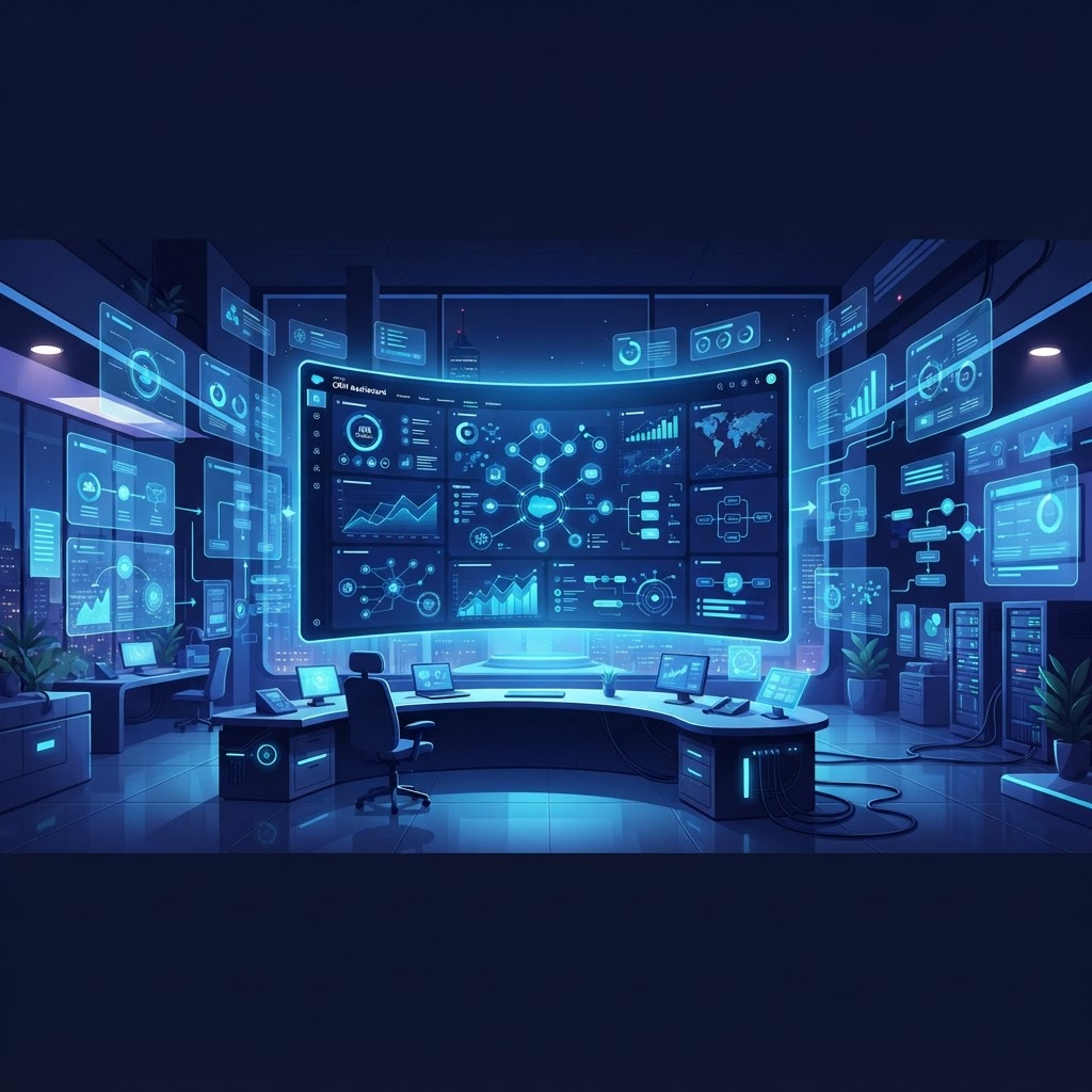 Futuristic Salesforce CRM analytics dashboard